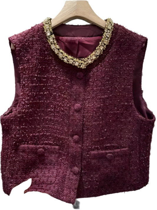 Burgundy and black tweed vest