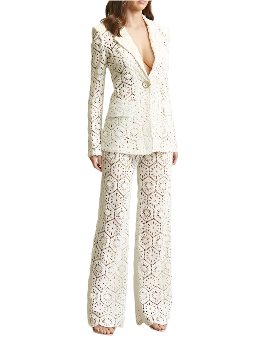 White lace set of 2 blazer and pants