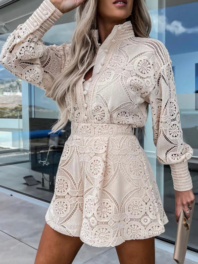 Beige set embroidered top and short
