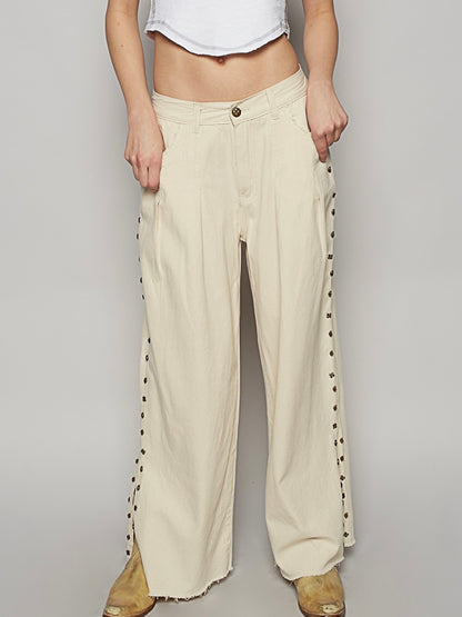 Oatmilk open wide leg spikes jeans