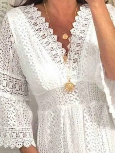 White boho lace embroidered mini dress