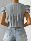 Gray knitted ruffles shoulders top