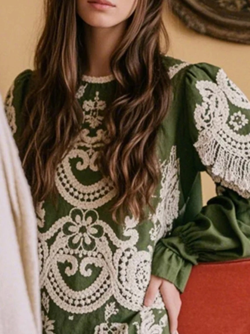 Dark green crochet floral lace shirt