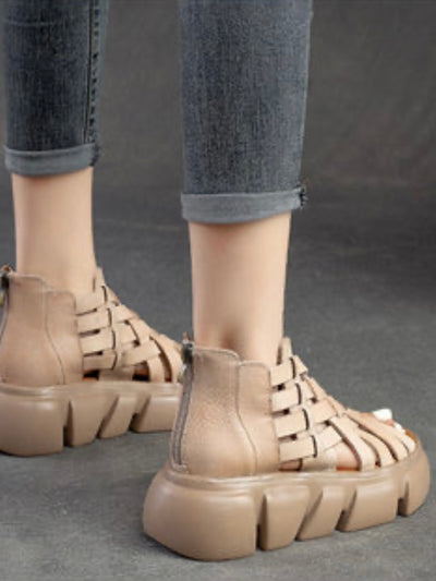 Beige apricot loafers platform shoes