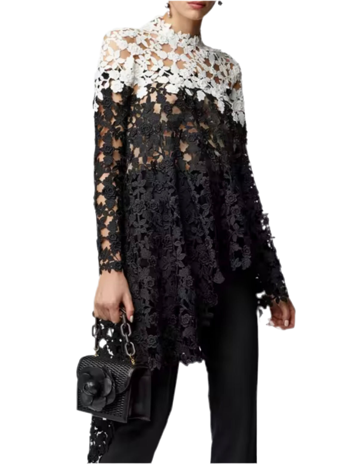 Black eyelet lace long sleeves top