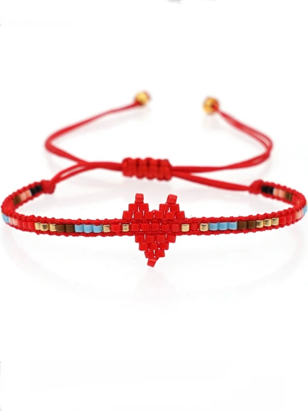 Little red heart thin braided bracelet