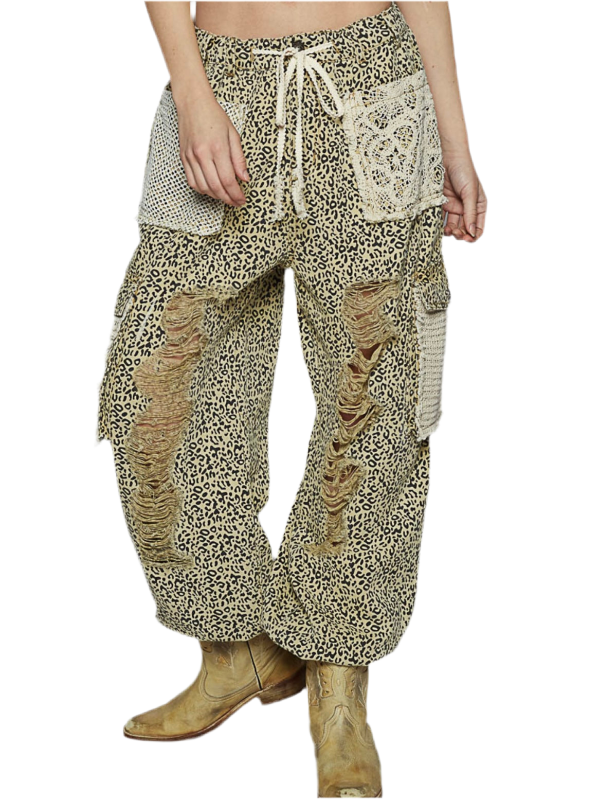 Leopard cargo crochet patched joggers