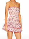 Summer fuchsia print strapless short dress