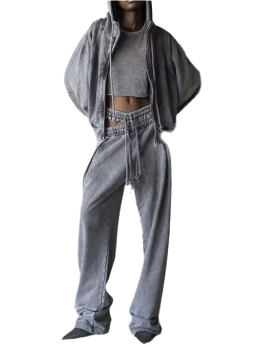 Light gray double elastic waist joggers