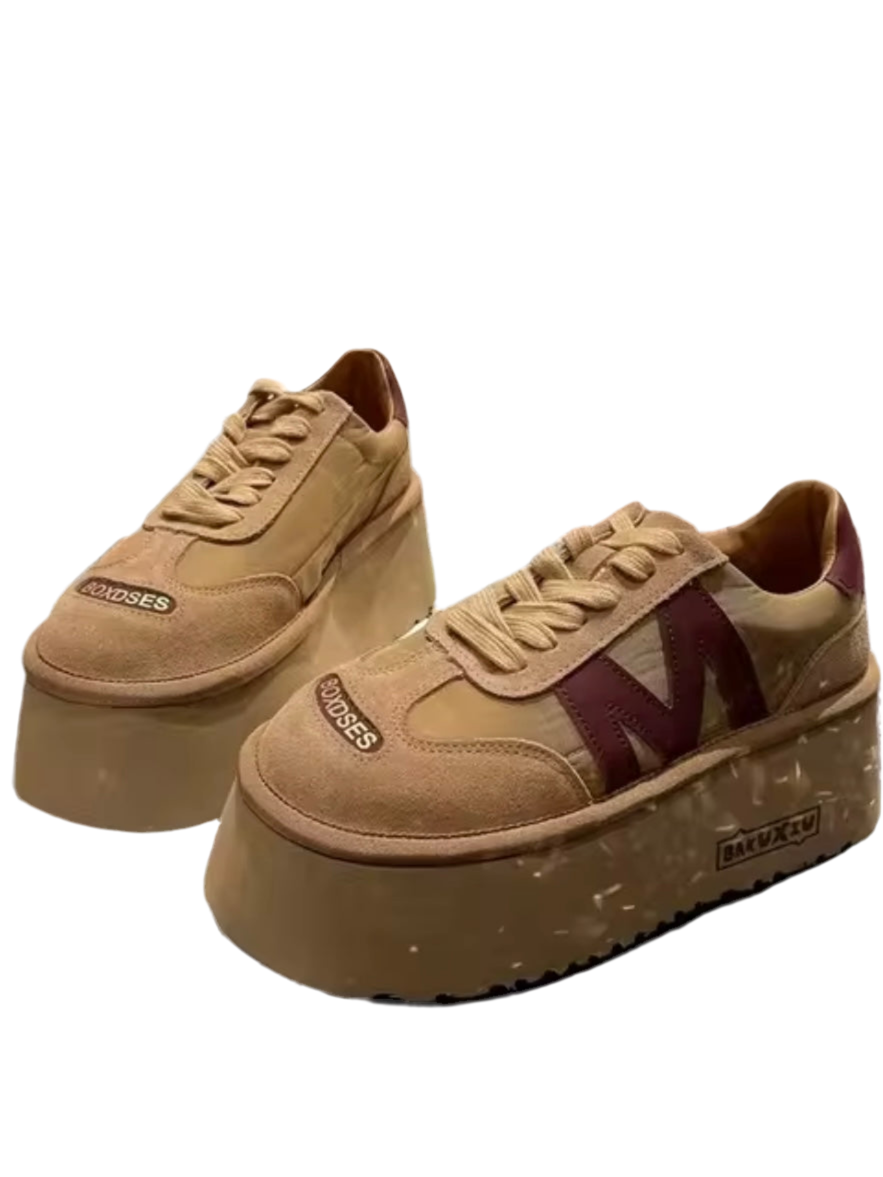 Camel and burgundy  platform lace up sneakers