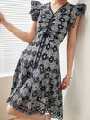 Navy blue knitted lace short dress