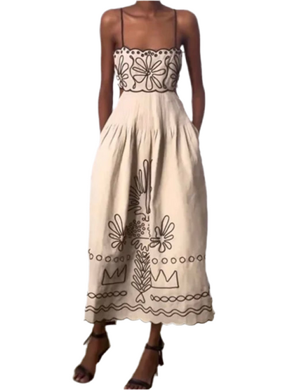 Beige with brown printed details maxi dress