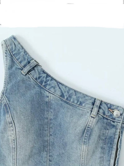 One shoulder blue jeans tank top