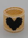 Gold and black heart. Set of 3 pieces, ring and braided bracelets