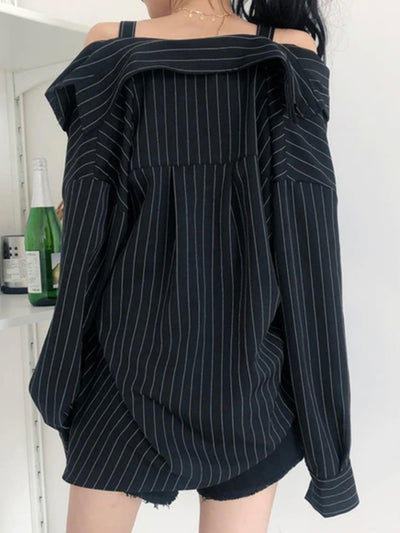 Black with white stripes adjustable straps shirt