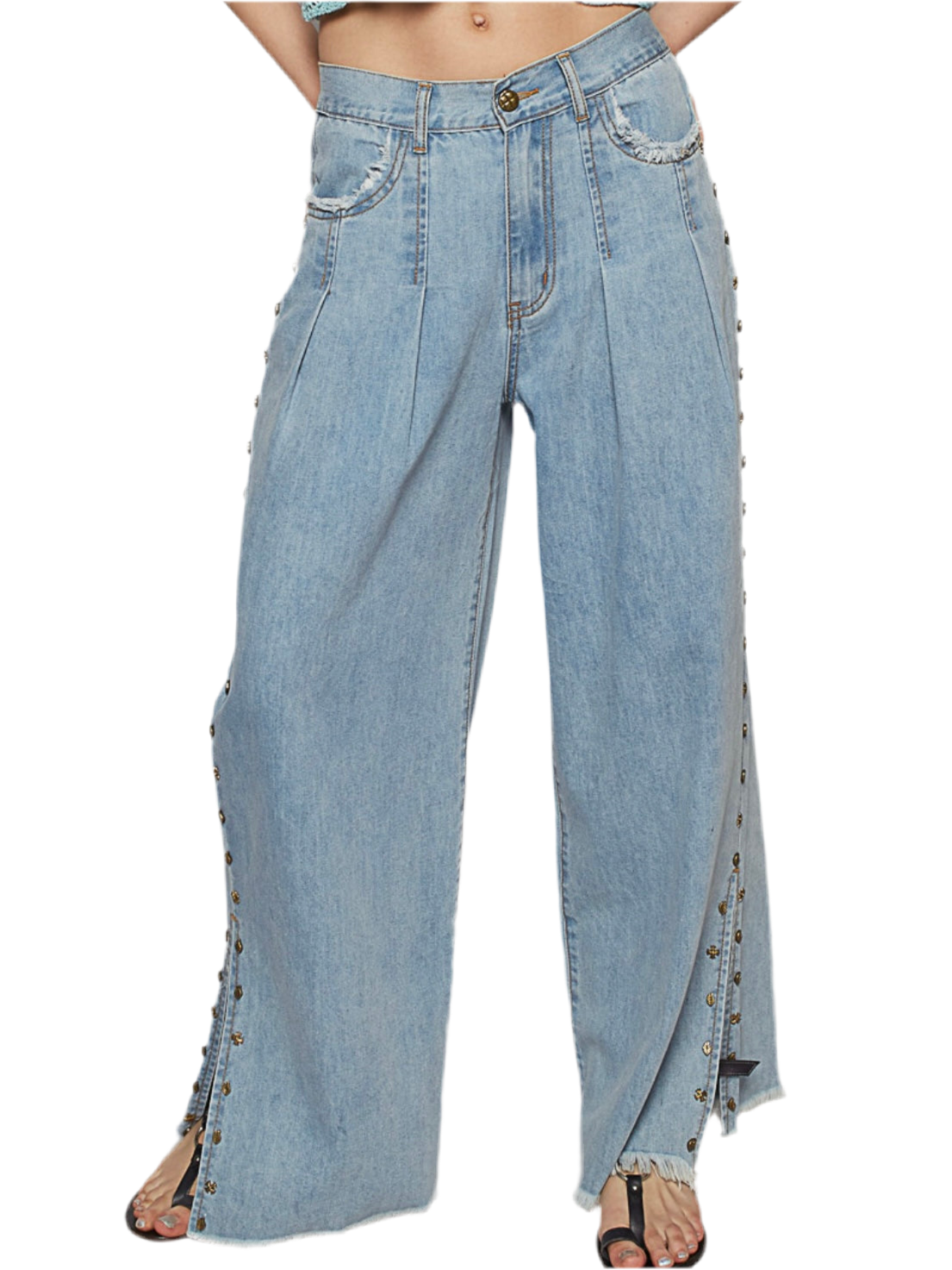 High-Waisted Loose Buttoned Jean Pants