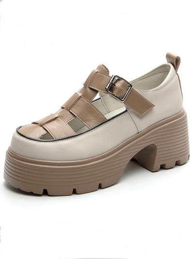 Beige two tones high heels platform shoes