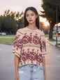 Beige and Burgundy embroidered details shirt