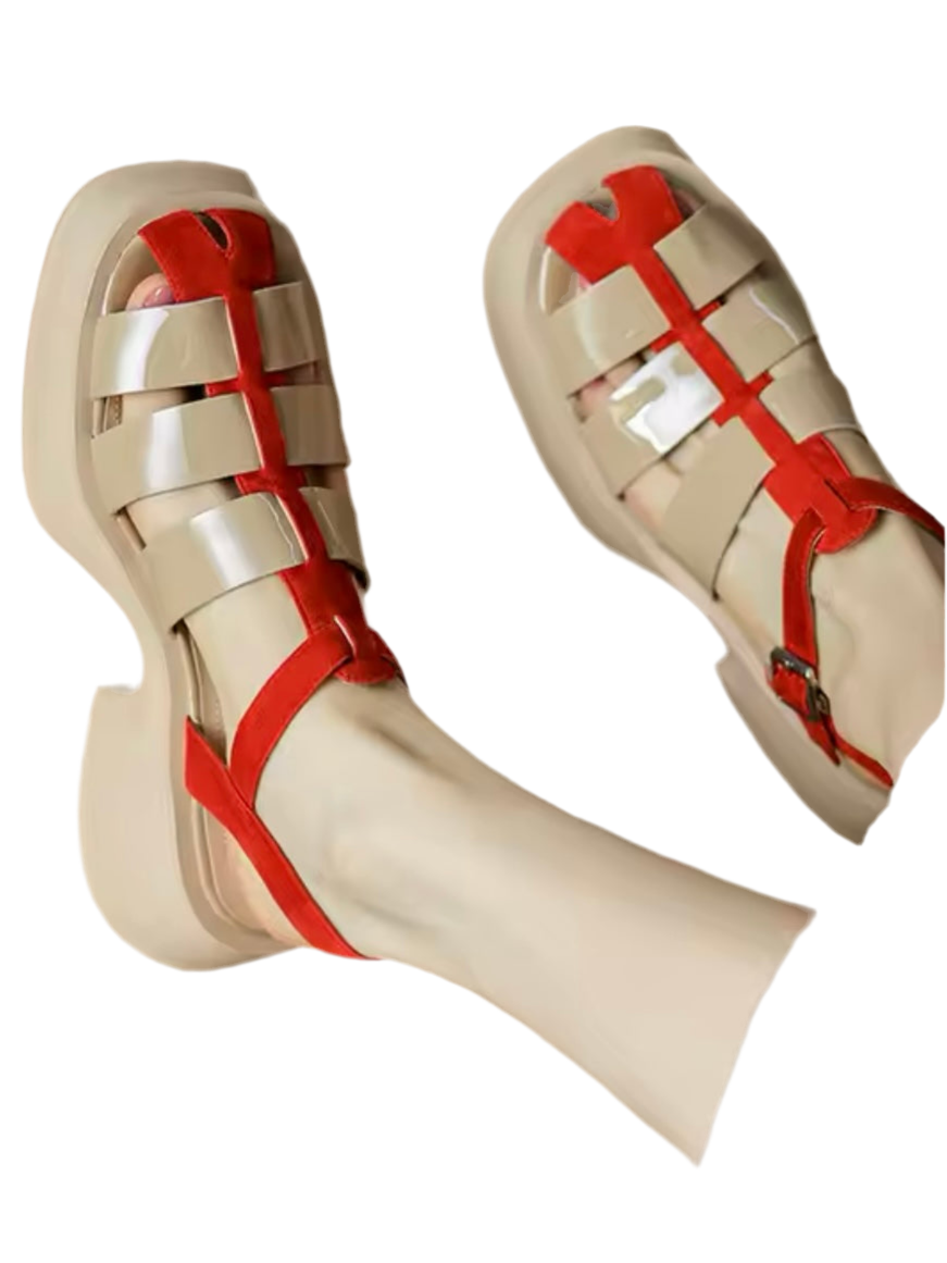 Beige and red Roman polyurethane sandals