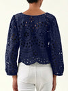 Blue embroidered texture lace top