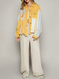 Yellow print patched mix fabrics shirt