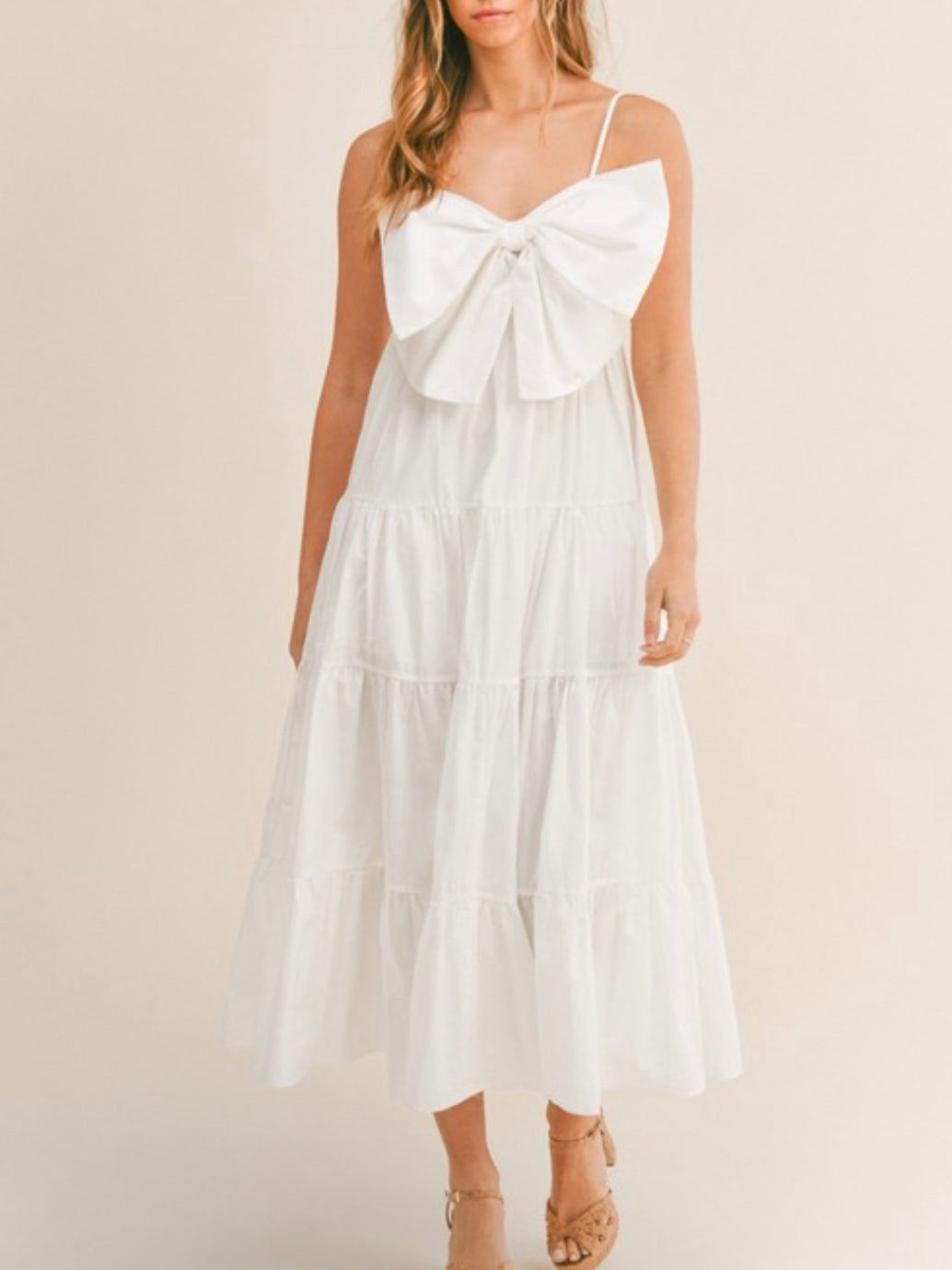 White big bow midi dress
