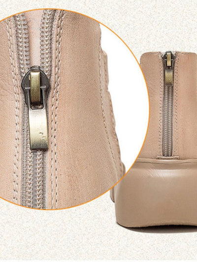 Beige apricot loafers platform shoes
