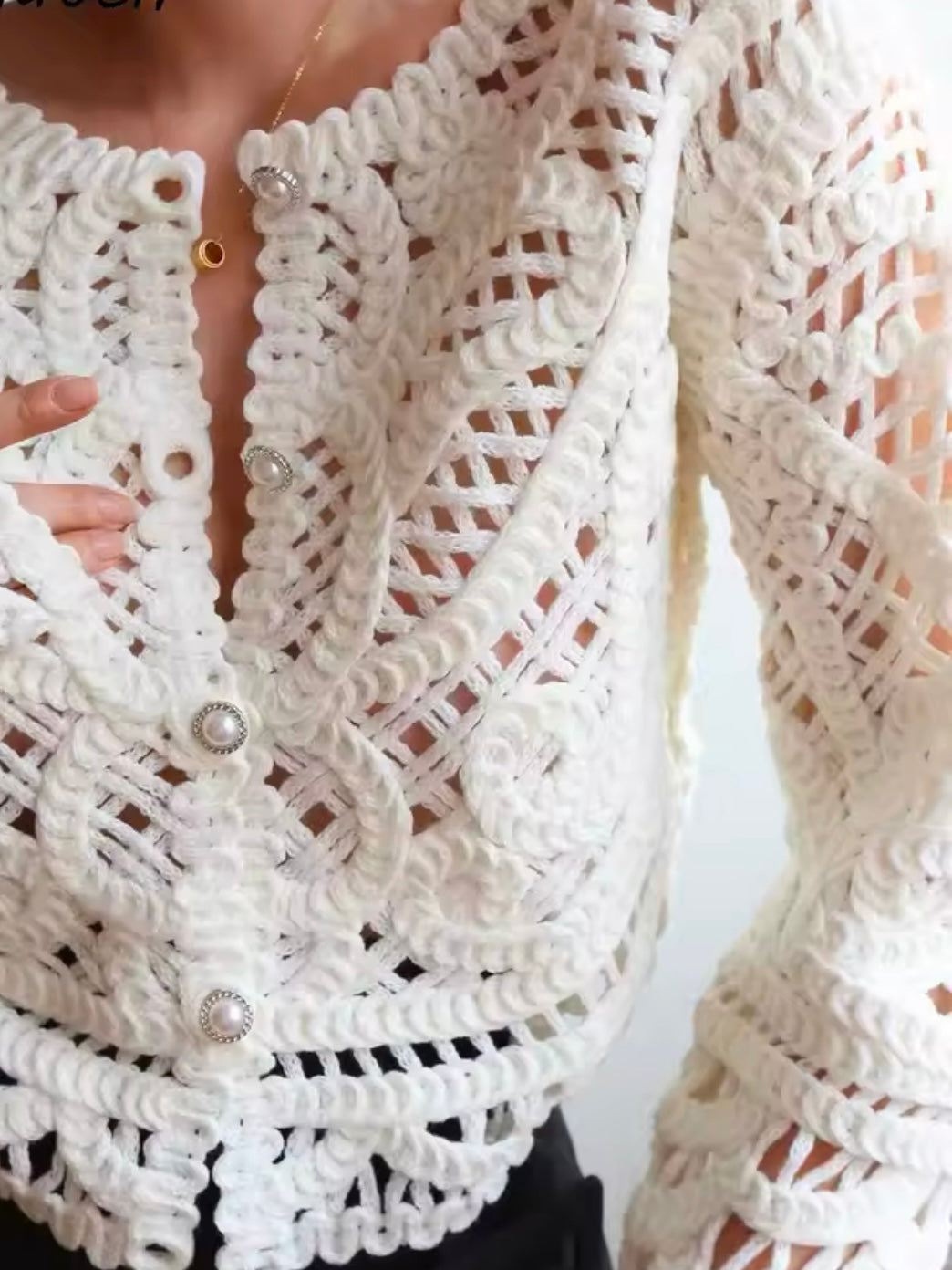 White flowers crochet lace jacket