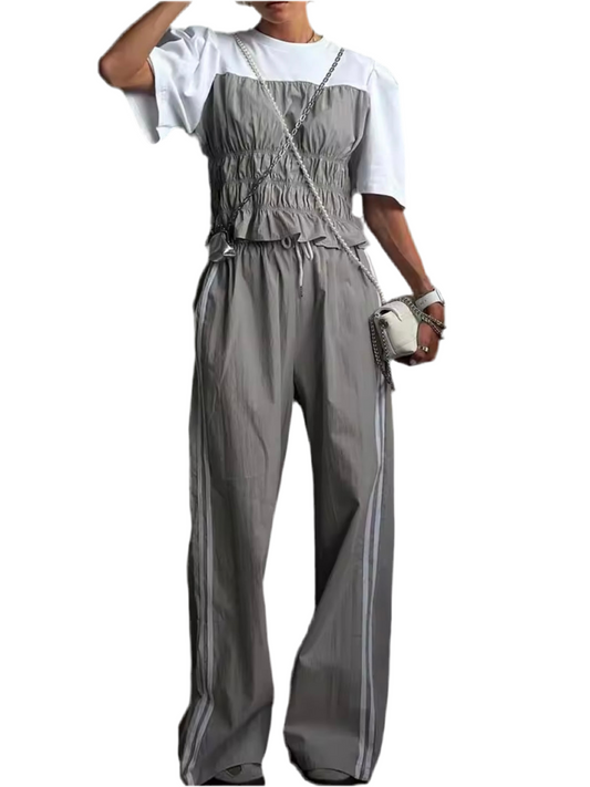 Gray and white ruched set of 2. Top and joggers pants