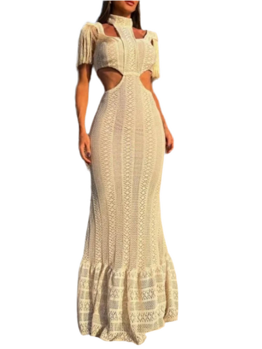 Off white knitted cutout maxi dress