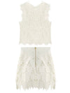 White embroidered leaves set top and skirt