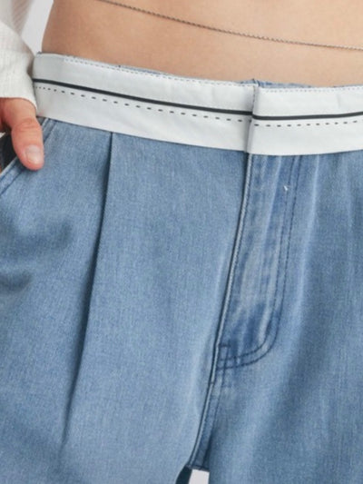 Light blue wide fold over waist pants