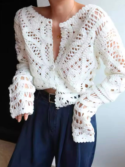 White flowers crochet lace jacket