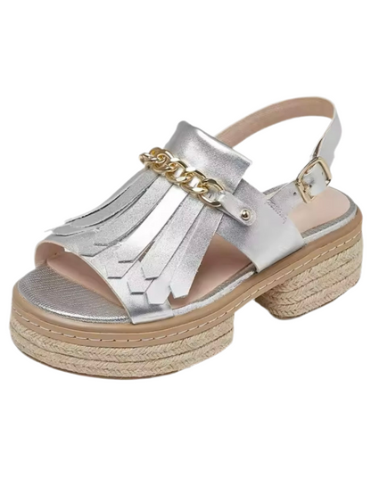 Silver Roman gladiator tassels sandals