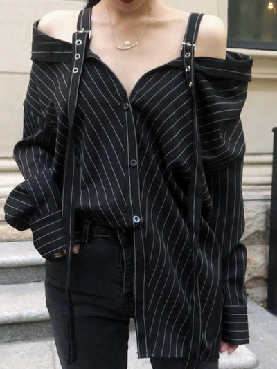 Black with white stripes adjustable straps shirt