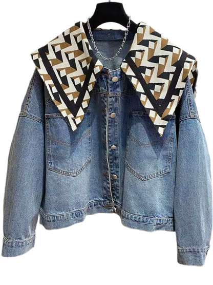 Blue jeans detachable big neck jacket