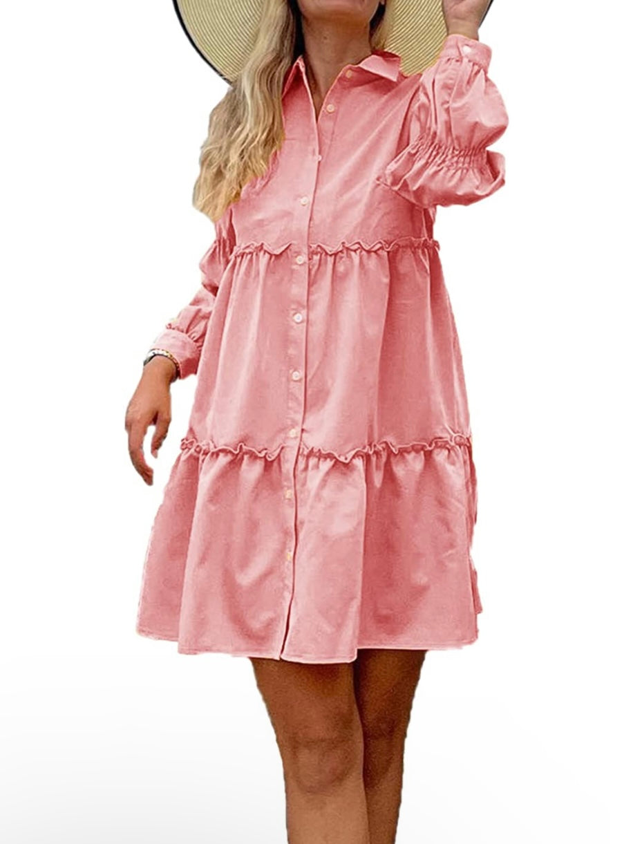 Pink buttons down short dress