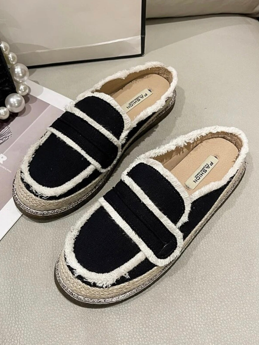 Black and white slip on loafers shoes