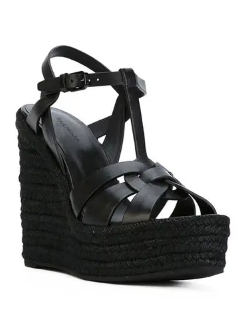 Black wedge high heels sandals