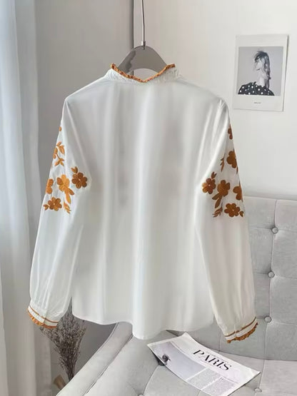 White and mustard embroidered shirt