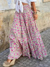 Rose floral print boho maxi skirt