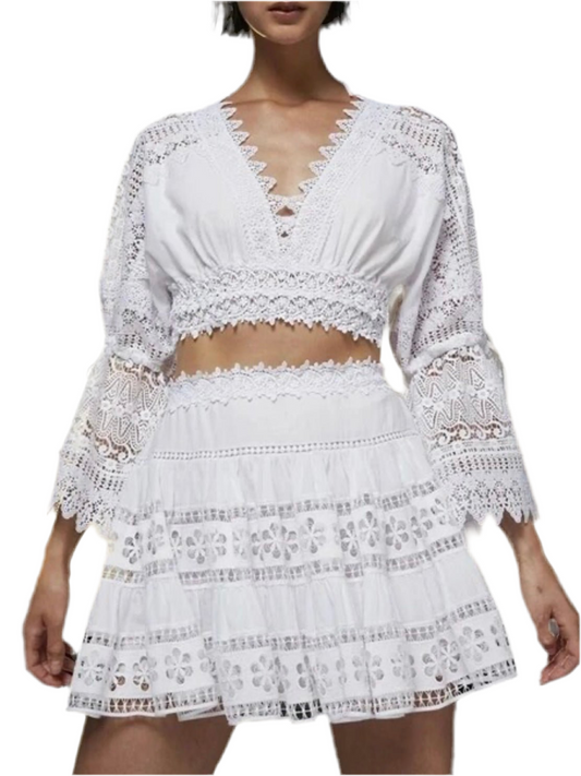 White lace set top and skirt