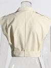 Beige zipper front top