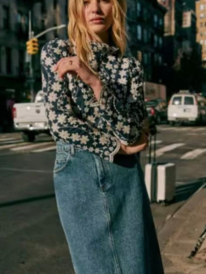 Blue and white embroidered shirt