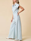 Wide leg light denim jumpsuit
