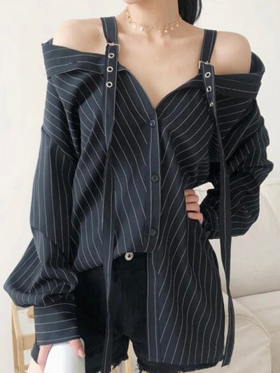 Black with white stripes adjustable straps shirt