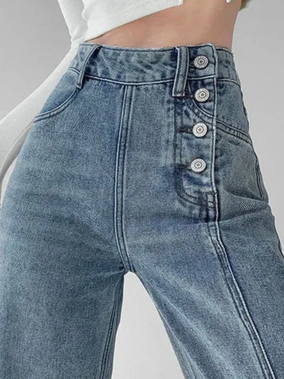 Blue jeans crossed straight pants