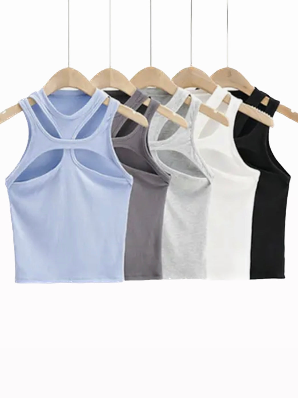 Black, gray, white, light blue solid color cut out sexy tank top