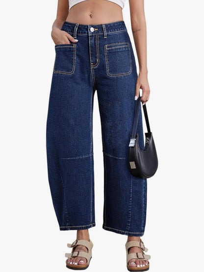 Blue barrel jeans