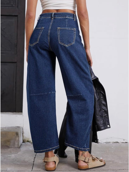 Blue barrel jeans